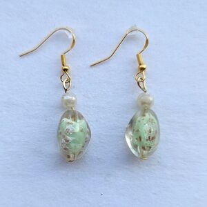 Gold and Green Minimalist Earrings with Natural Stones